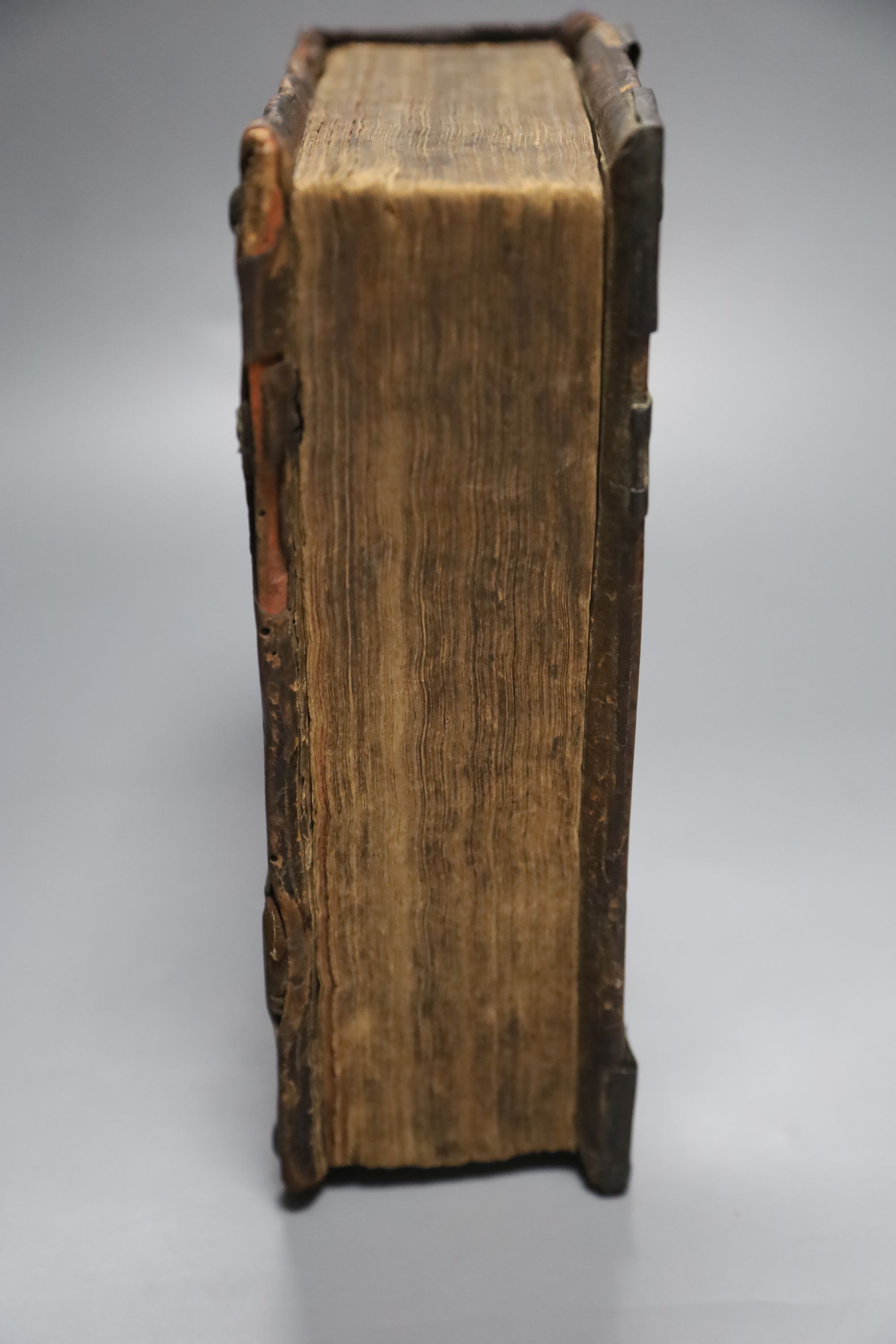 Bible in English - [Bible], qto, contemporary embossed calf, rebacked, black letter, double column, lacking general title and early pag